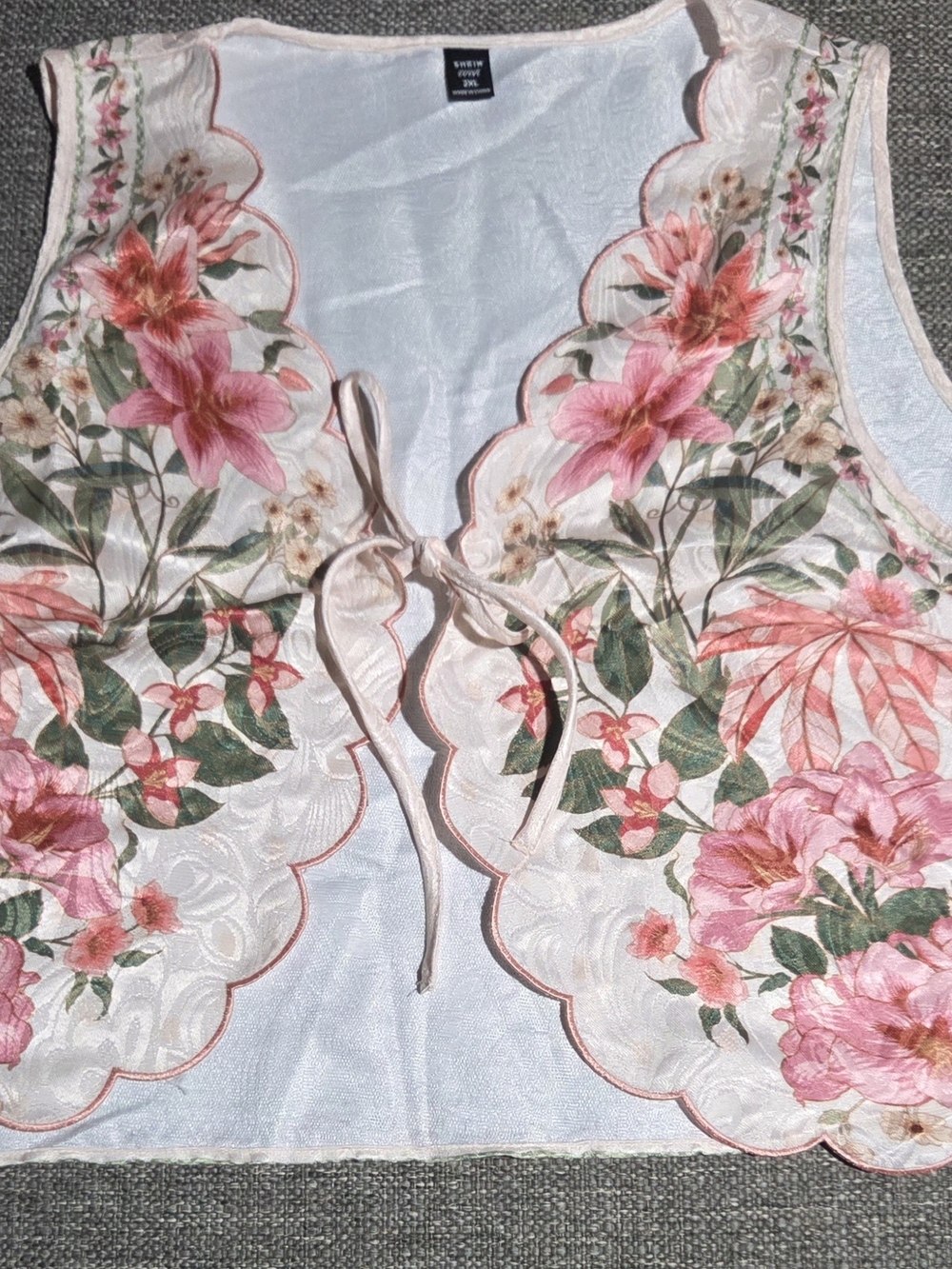 Shein Floral Tie-Front Lace Overlay Vest - Pink & Green